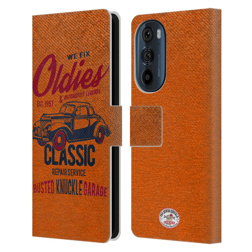Busted Knuckle Garage Graphics Classic Leather Book Wallet Case Cover For Motorola Edge 30