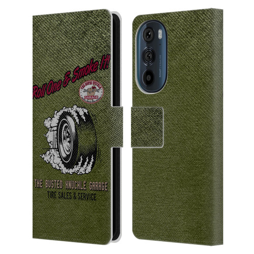 Busted Knuckle Garage Graphics Tire Leather Book Wallet Case Cover For Motorola Edge 30