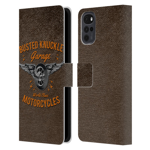 Busted Knuckle Garage Graphics Motorcycles Leather Book Wallet Case Cover For Motorola Moto G22