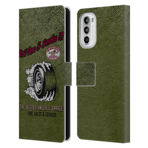 Busted Knuckle Garage Graphics Tire Leather Book Wallet Case Cover For Motorola Moto G52