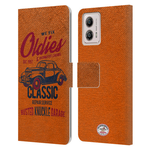 Busted Knuckle Garage Graphics Classic Leather Book Wallet Case Cover For Motorola Moto G53 5G