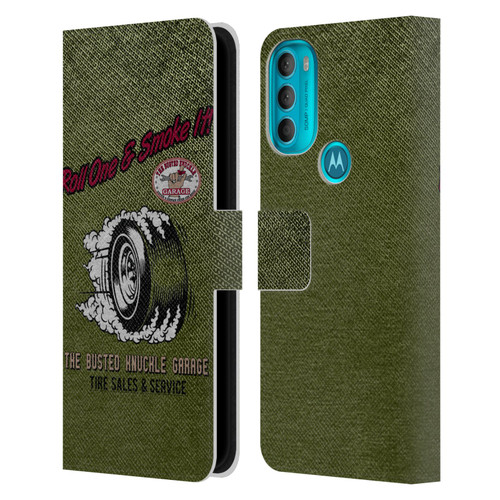 Busted Knuckle Garage Graphics Tire Leather Book Wallet Case Cover For Motorola Moto G71 5G