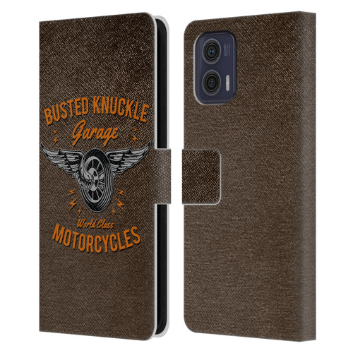 Busted Knuckle Garage Graphics Motorcycles Leather Book Wallet Case Cover For Motorola Moto G73 5G