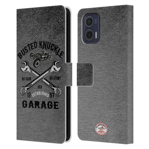 Busted Knuckle Garage Graphics No Scar Leather Book Wallet Case Cover For Motorola Moto G73 5G