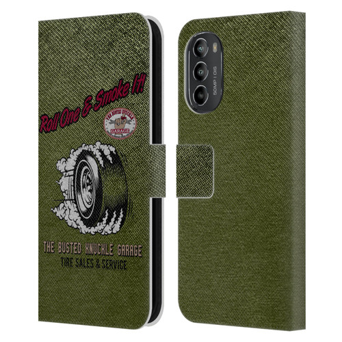 Busted Knuckle Garage Graphics Tire Leather Book Wallet Case Cover For Motorola Moto G82 5G