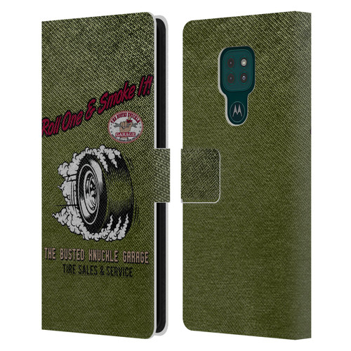 Busted Knuckle Garage Graphics Tire Leather Book Wallet Case Cover For Motorola Moto G9 Play