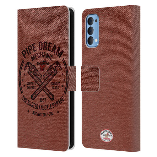 Busted Knuckle Garage Graphics Pipe Dream Leather Book Wallet Case Cover For OPPO Reno 4 5G