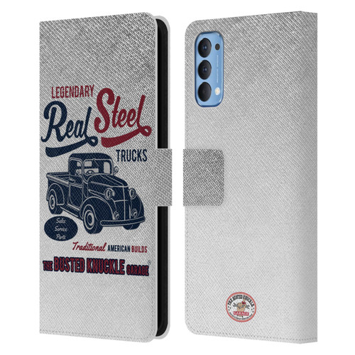 Busted Knuckle Garage Graphics Real Steel Leather Book Wallet Case Cover For OPPO Reno 4 5G