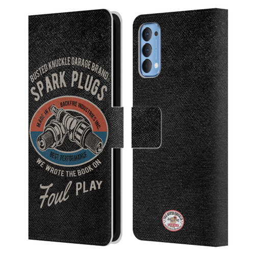 Busted Knuckle Garage Graphics Spark Plugs Leather Book Wallet Case Cover For OPPO Reno 4 5G