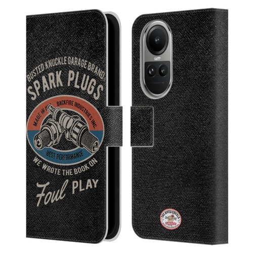Busted Knuckle Garage Graphics Spark Plugs Leather Book Wallet Case Cover For OPPO Reno10 5G / Reno10 Pro 5G