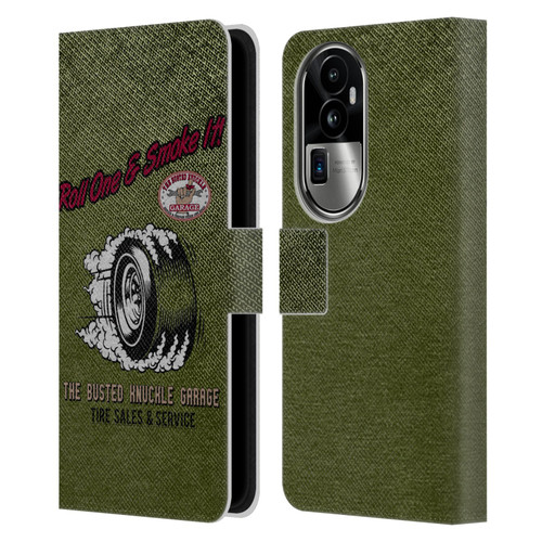 Busted Knuckle Garage Graphics Tire Leather Book Wallet Case Cover For OPPO Reno10 Pro+