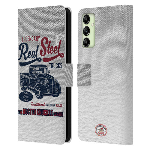 Busted Knuckle Garage Graphics Real Steel Leather Book Wallet Case Cover For Samsung Galaxy A14 5G