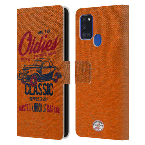 Busted Knuckle Garage Graphics Classic Leather Book Wallet Case Cover For Samsung Galaxy A21s (2020)