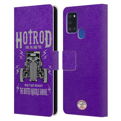 Busted Knuckle Garage Graphics Hot Rod Leather Book Wallet Case Cover For Samsung Galaxy A21s (2020)