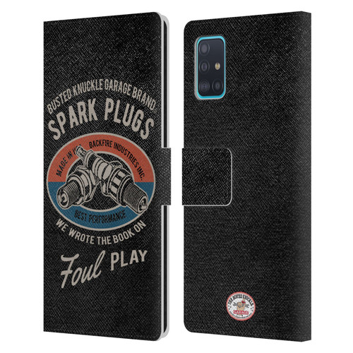 Busted Knuckle Garage Graphics Spark Plugs Leather Book Wallet Case Cover For Samsung Galaxy A51 (2019)