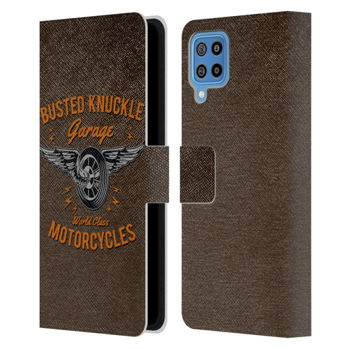 Busted Knuckle Garage Graphics Motorcycles Leather Book Wallet Case Cover For Samsung Galaxy F22 (2021)