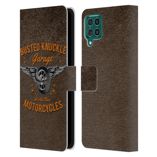 Busted Knuckle Garage Graphics Motorcycles Leather Book Wallet Case Cover For Samsung Galaxy F62 (2021)