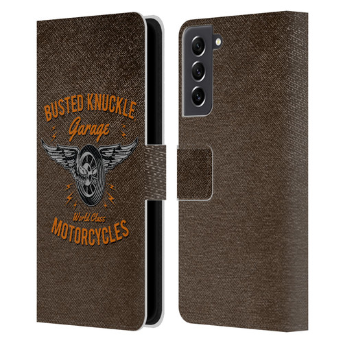 Busted Knuckle Garage Graphics Motorcycles Leather Book Wallet Case Cover For Samsung Galaxy S21 FE 5G