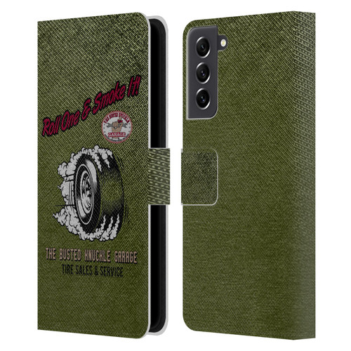 Busted Knuckle Garage Graphics Tire Leather Book Wallet Case Cover For Samsung Galaxy S21 FE 5G