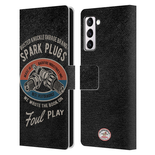 Busted Knuckle Garage Graphics Spark Plugs Leather Book Wallet Case Cover For Samsung Galaxy S21+ 5G