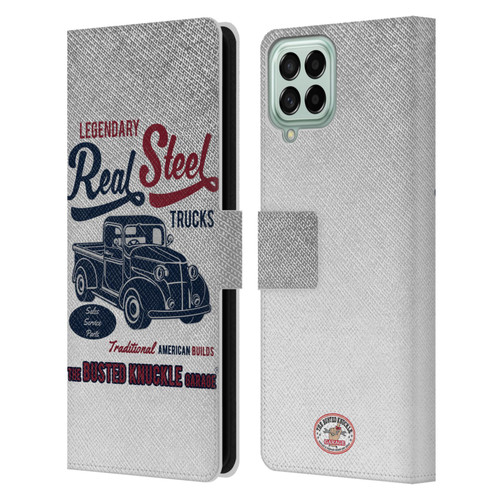 Busted Knuckle Garage Graphics Real Steel Leather Book Wallet Case Cover For Samsung Galaxy M53 (2022)