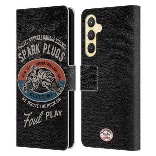 Busted Knuckle Garage Graphics Spark Plugs Leather Book Wallet Case Cover For Samsung Galaxy S23 FE 5G