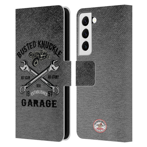 Busted Knuckle Garage Graphics No Scar Leather Book Wallet Case Cover For Samsung Galaxy S22 5G