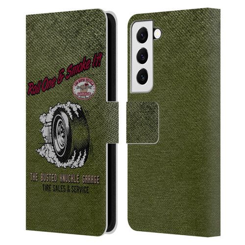 Busted Knuckle Garage Graphics Tire Leather Book Wallet Case Cover For Samsung Galaxy S22 5G