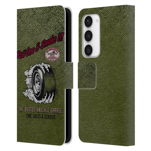 Busted Knuckle Garage Graphics Tire Leather Book Wallet Case Cover For Samsung Galaxy S23 5G