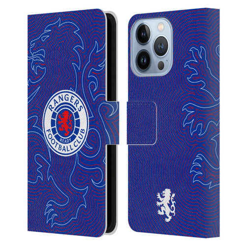 Rangers FC Crest Lion Pinstripes Pattern Leather Book Wallet Case Cover For Apple iPhone 13 Pro