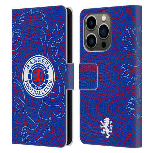 Rangers FC Crest Lion Pinstripes Pattern Leather Book Wallet Case Cover For Apple iPhone 14 Pro