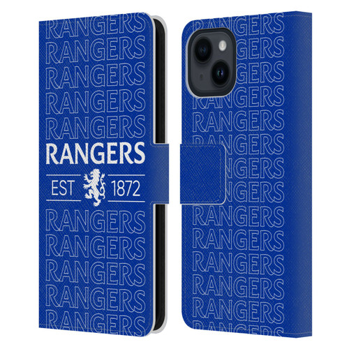 Rangers FC Crest Typography Leather Book Wallet Case Cover For Apple iPhone 15