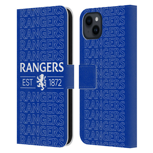 Rangers FC Crest Typography Leather Book Wallet Case Cover For Apple iPhone 15 Plus