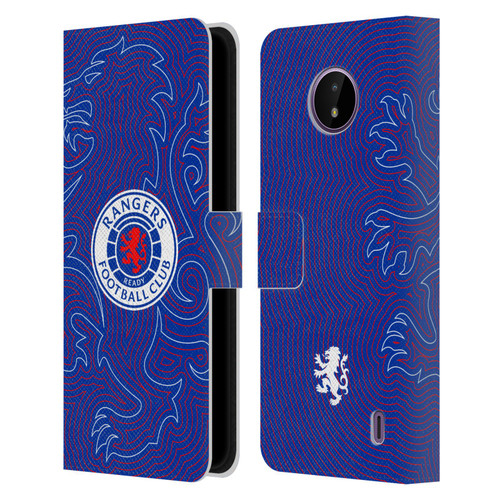 Rangers FC Crest Lion Pinstripes Pattern Leather Book Wallet Case Cover For Nokia C10 / C20