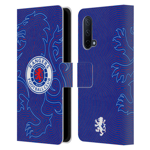 Rangers FC Crest Lion Pinstripes Pattern Leather Book Wallet Case Cover For OnePlus Nord CE 5G