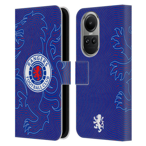 Rangers FC Crest Lion Pinstripes Pattern Leather Book Wallet Case Cover For OPPO Reno10 5G / Reno10 Pro 5G