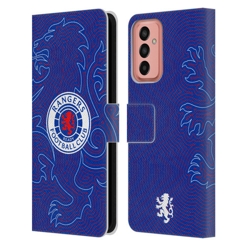 Rangers FC Crest Lion Pinstripes Pattern Leather Book Wallet Case Cover For Samsung Galaxy M13 (2022)