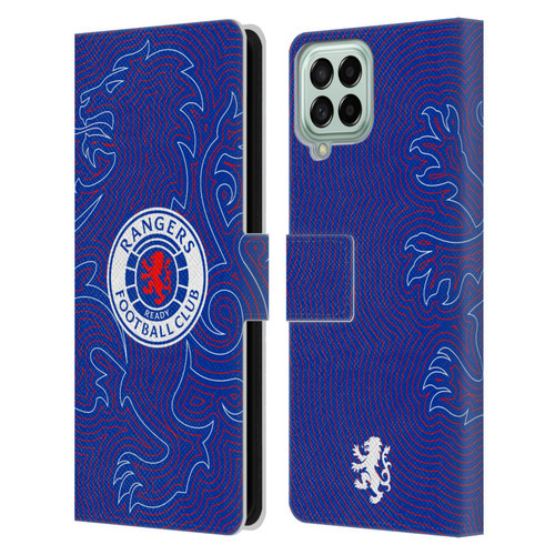 Rangers FC Crest Lion Pinstripes Pattern Leather Book Wallet Case Cover For Samsung Galaxy M33 (2022)