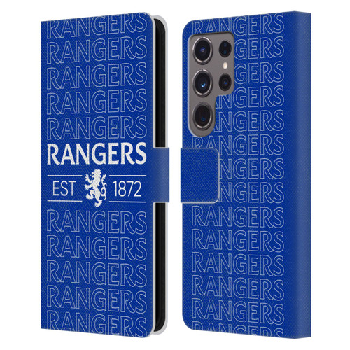 Rangers FC Crest Typography Leather Book Wallet Case Cover For Samsung Galaxy S24 Ultra 5G