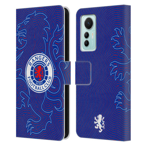 Rangers FC Crest Lion Pinstripes Pattern Leather Book Wallet Case Cover For Xiaomi 12 Lite