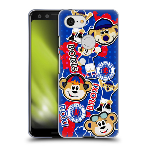 Rangers FC Crest Mascot Sticker Collage Soft Gel Case for Google Pixel 3