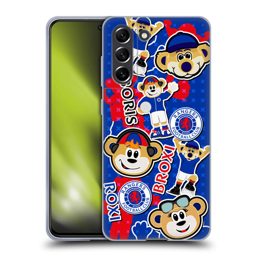 Rangers FC Crest Mascot Sticker Collage Soft Gel Case for Samsung Galaxy S21 FE 5G