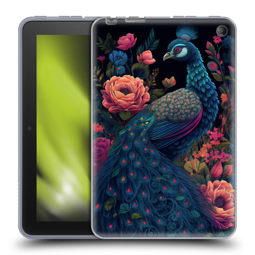JK Stewart Graphics Peacock In Night Garden Soft Gel Case for Amazon Fire 7 2022