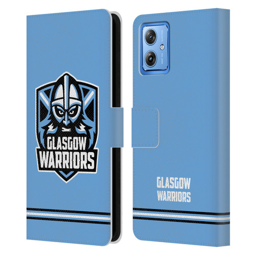 Glasgow Warriors Logo Stripes Blue Leather Book Wallet Case Cover For Motorola Moto G54 5G