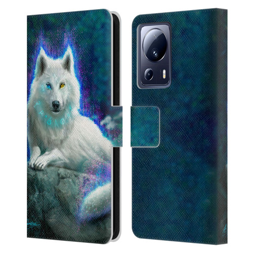 Anthony Christou Fantasy Art White Wolf Leather Book Wallet Case Cover For Xiaomi 13 Lite 5G