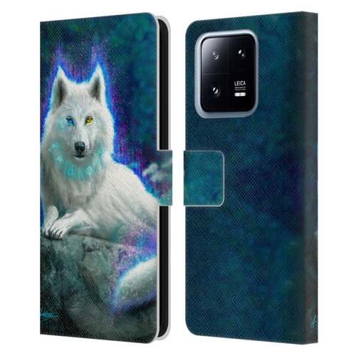 Anthony Christou Fantasy Art White Wolf Leather Book Wallet Case Cover For Xiaomi 13 Pro 5G