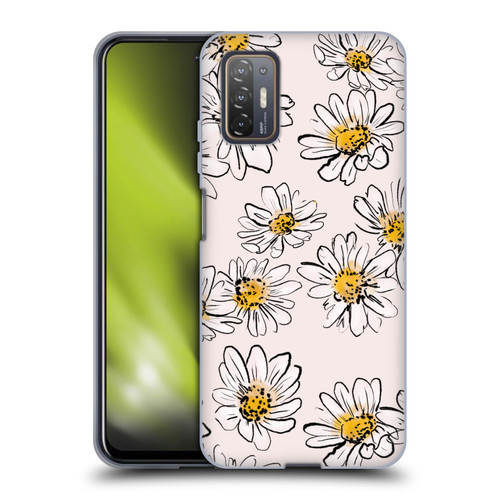Anis Illustration Floral And Leaves Daisies Pink Pastel Soft Gel Case for HTC Desire 21 Pro 5G