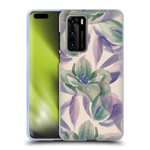 Anis Illustration Floral And Leaves Magnolias Paint Purple Soft Gel Case for Huawei P40 5G