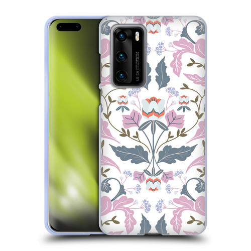 Anis Illustration Floral And Leaves Victorian Mirrored Pink Soft Gel Case for Huawei P40 5G