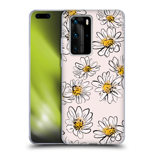 Anis Illustration Floral And Leaves Daisies Pink Pastel Soft Gel Case for Huawei P40 Pro / P40 Pro Plus 5G